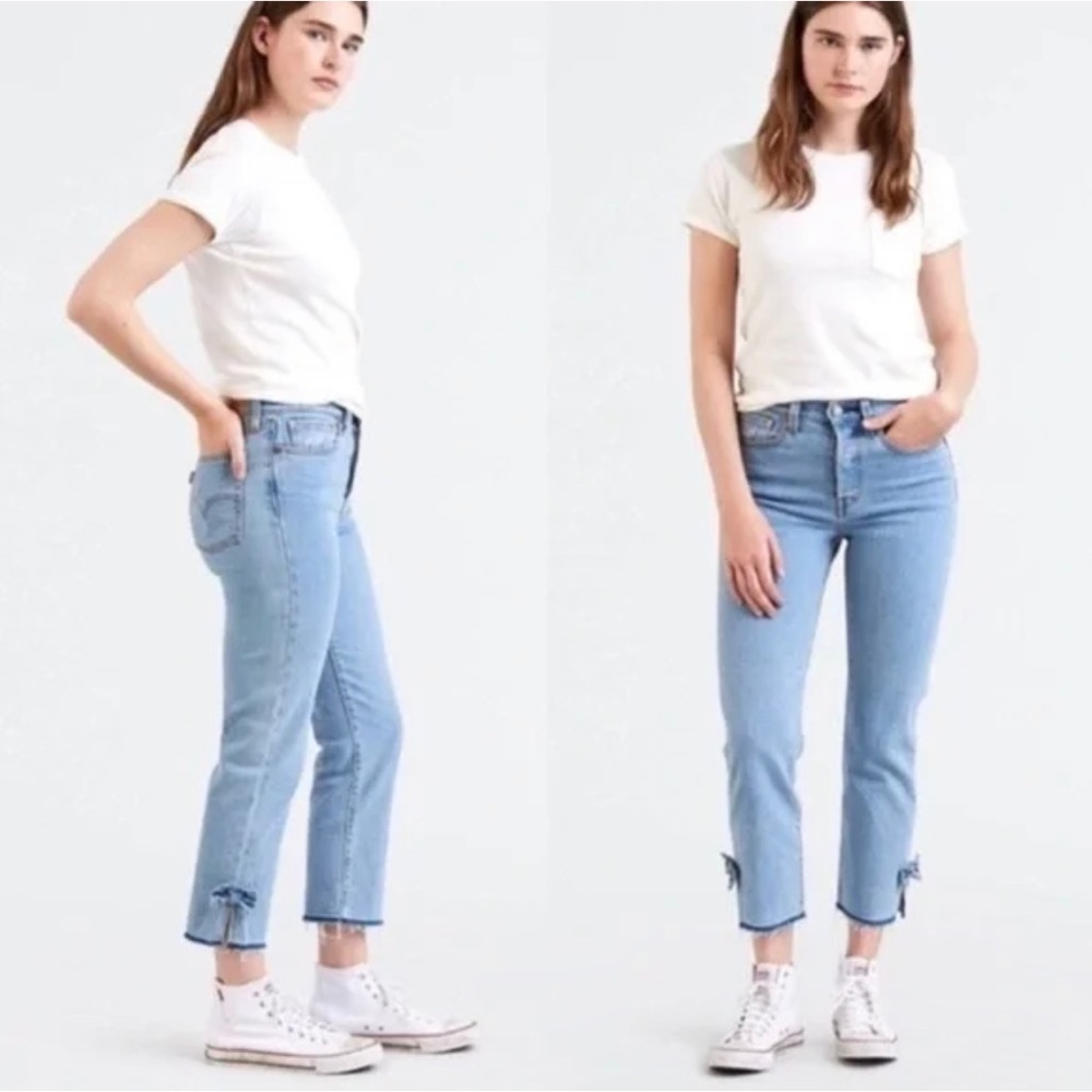 Levi's Wedgie Straight Jean With Bow Raw Hem High Rise Classic Denim Size 28